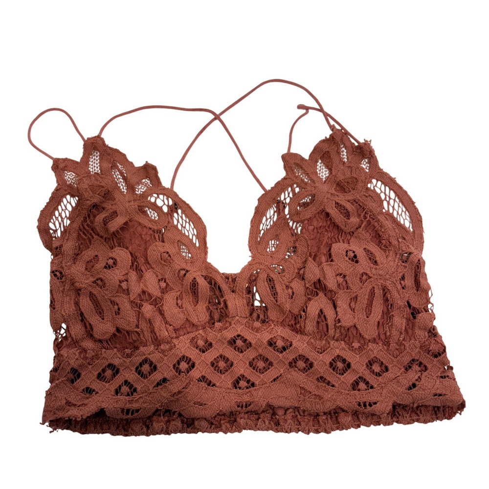 Free People FP One Adella Bralette Rust Terracotta Boho Lace Crochet Smocked